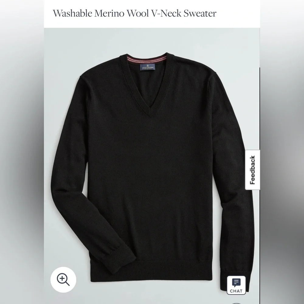 Brooks Brothers Washable 100% Merino Wool V-Neck Sweater in Black Size XL